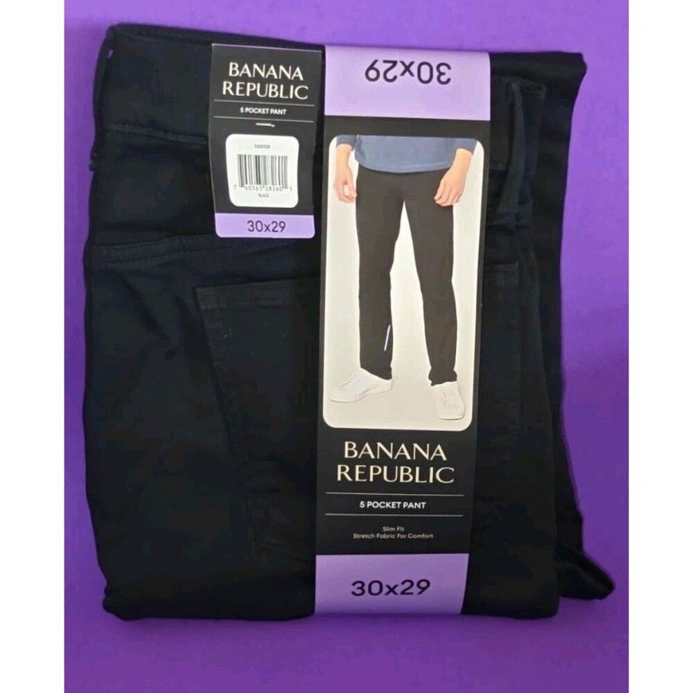 Banana Republic Men's 5 Pocket Black Pants NWT 30x29 Slim Fit Stretch Fabric